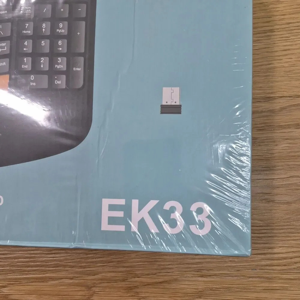 NEW EK33 Wireless Ergonomic Keyboard Mouse Combo 2.4G USB Wave Palm Rest SEALED